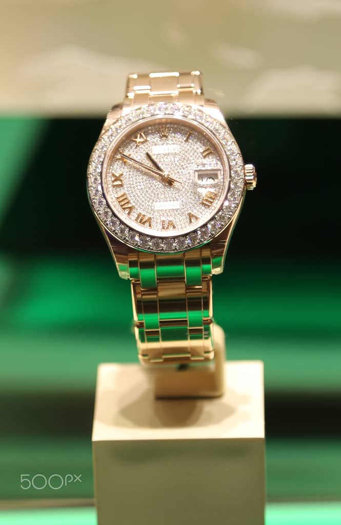 Close-up of a Rolex dial, bezel and crystal