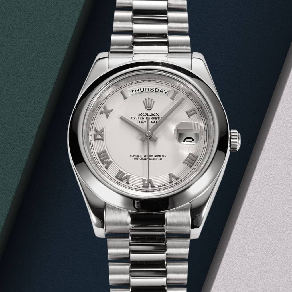 Rolex Day-Date 218206, White dial, 41mm Platinum