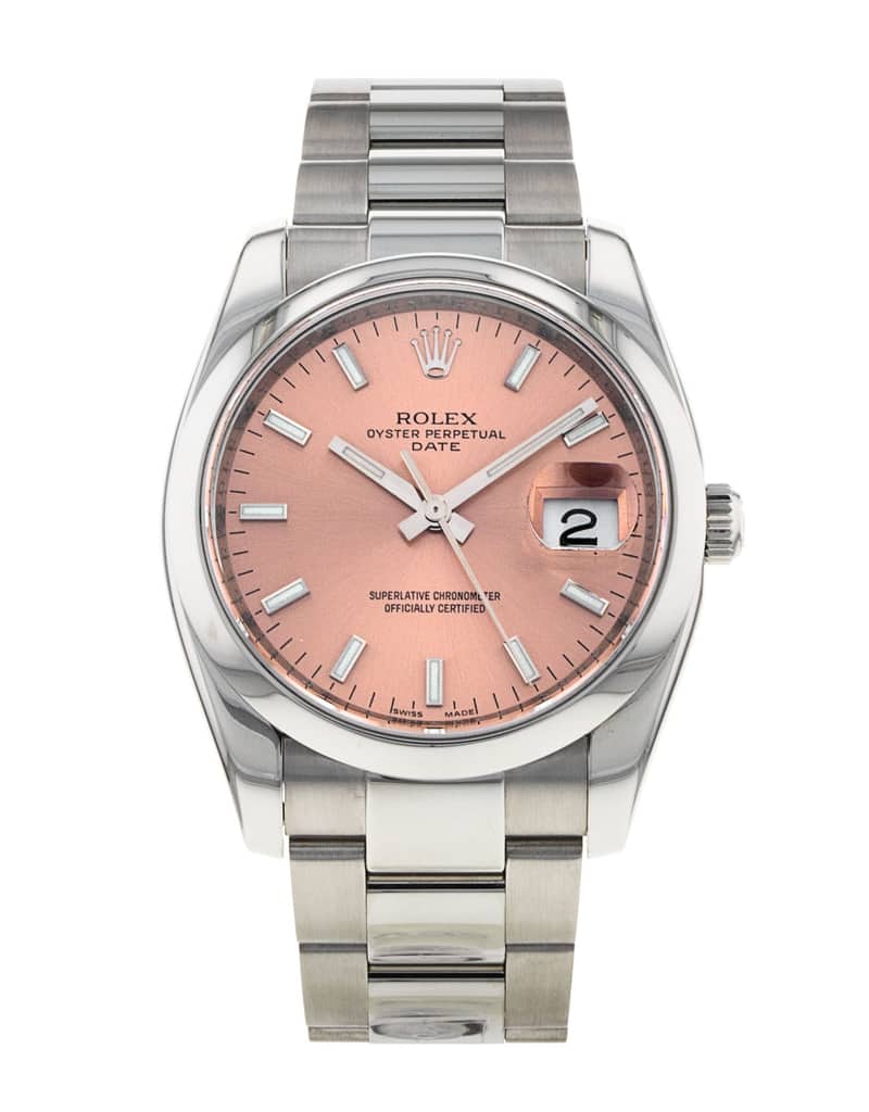 Rolex Oyster Perpetual Date 34 115200, Pink dial, 34mm Oystersteel