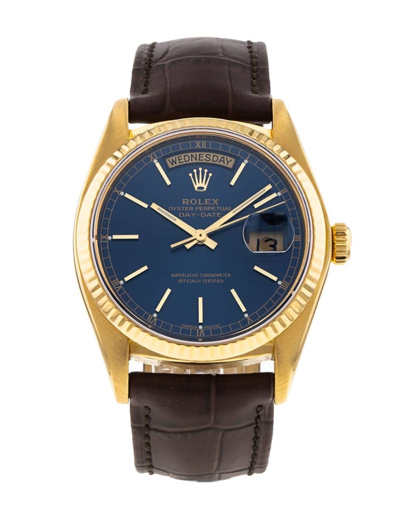 Rolex Day-Date 18038, Blue dial, 36mm Yellow Gold