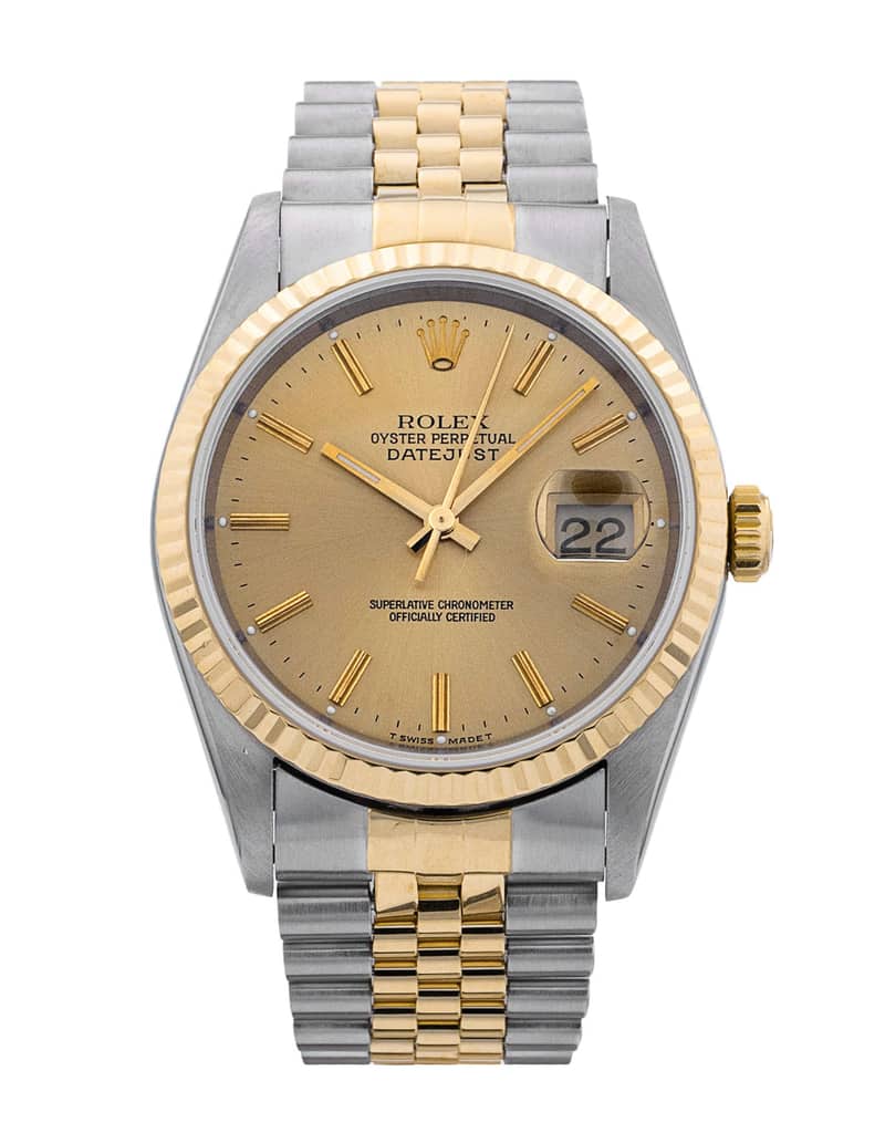 Rolex Datejust 16233, Champagne dial, 36mm Steel & Yellow Gold