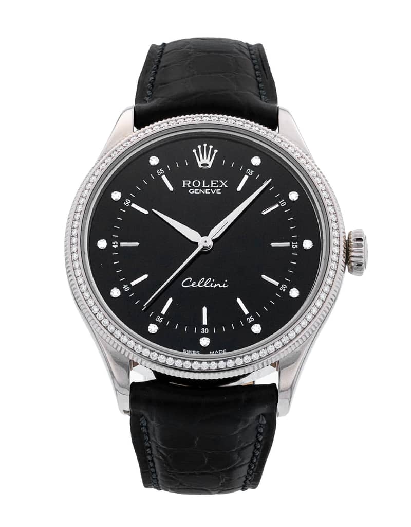 Rolex Cellini 50609 RBR, Black dial, 39mm White Gold