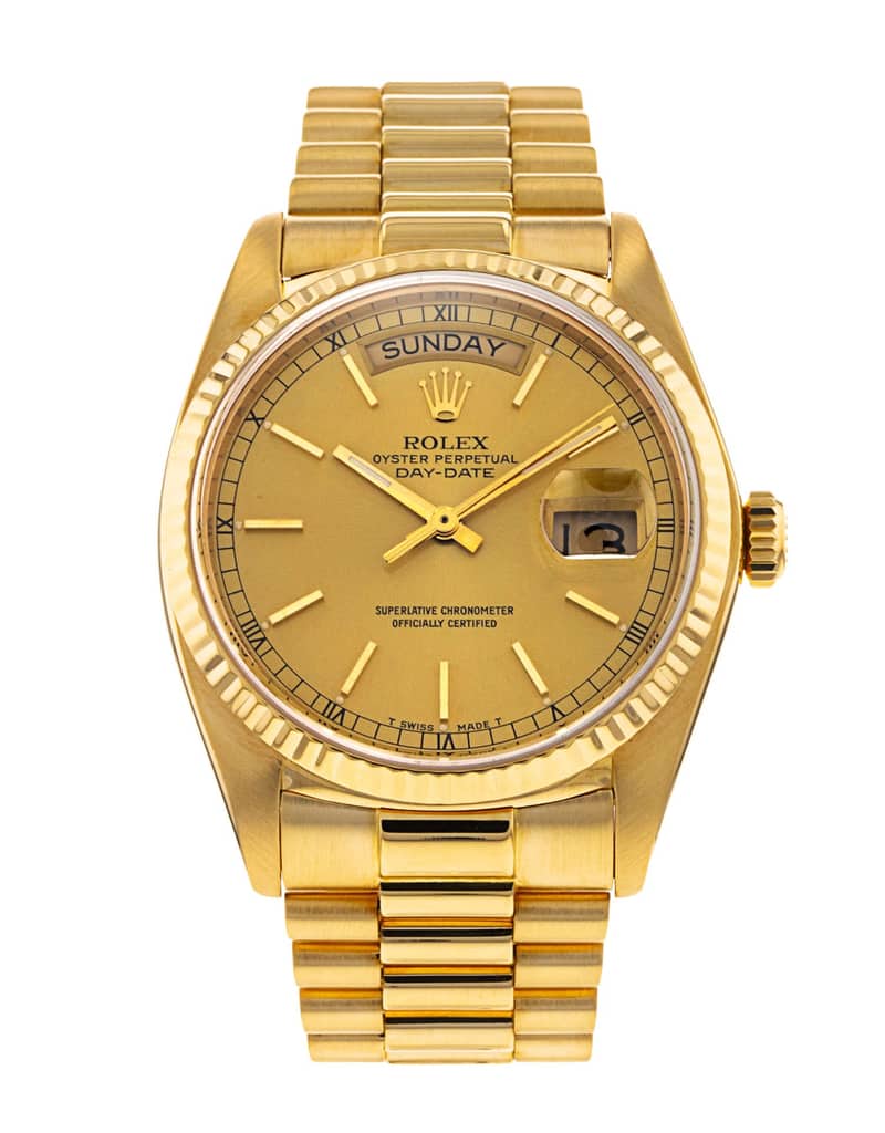 Rolex Day-Date 18038, Champagne dial, 36mm Yellow Gold
