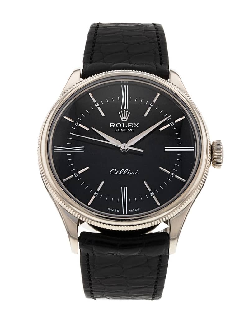 Rolex Cellini 50509, Black dial, 39mm White Gold