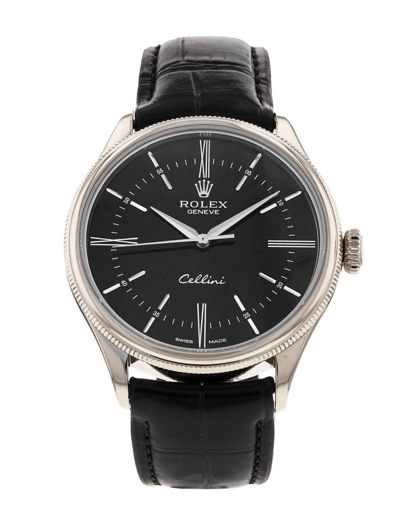 Rolex Cellini 50509, Black dial, 39mm White Gold