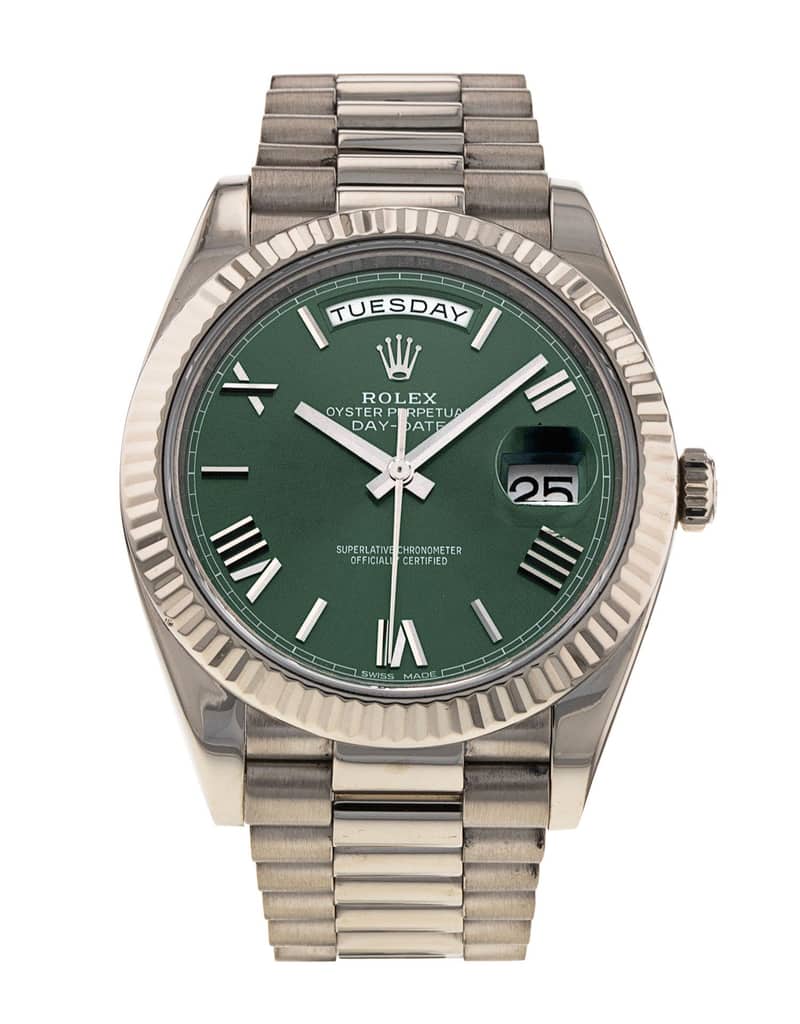 Rolex Day-Date 228239, Olive Green dial, 40mm White Gold