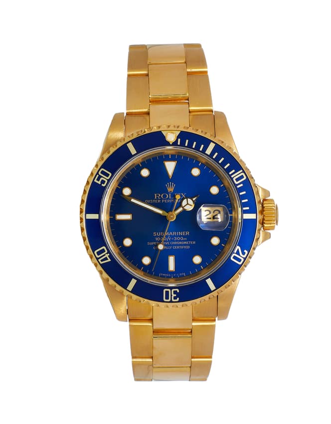 Rolex Submariner 16618, Blue dial, 40mm Yellow Gold
