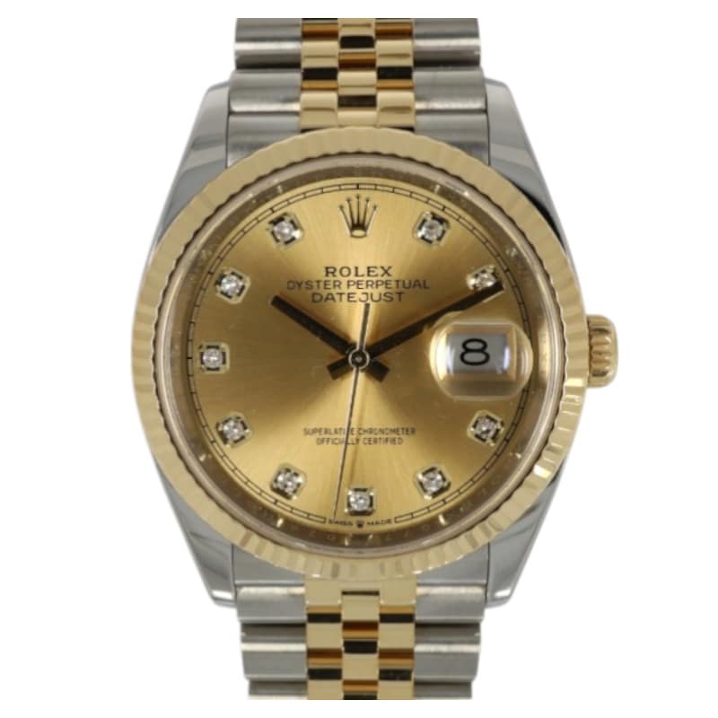 Rolex Datejust 126233, Champagne dial, 36mm Steel & Yellow Gold