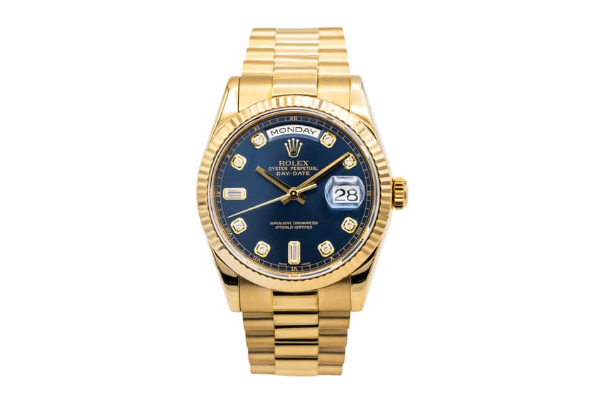Rolex Day-Date 118238, Blue dial, 36mm Yellow Gold