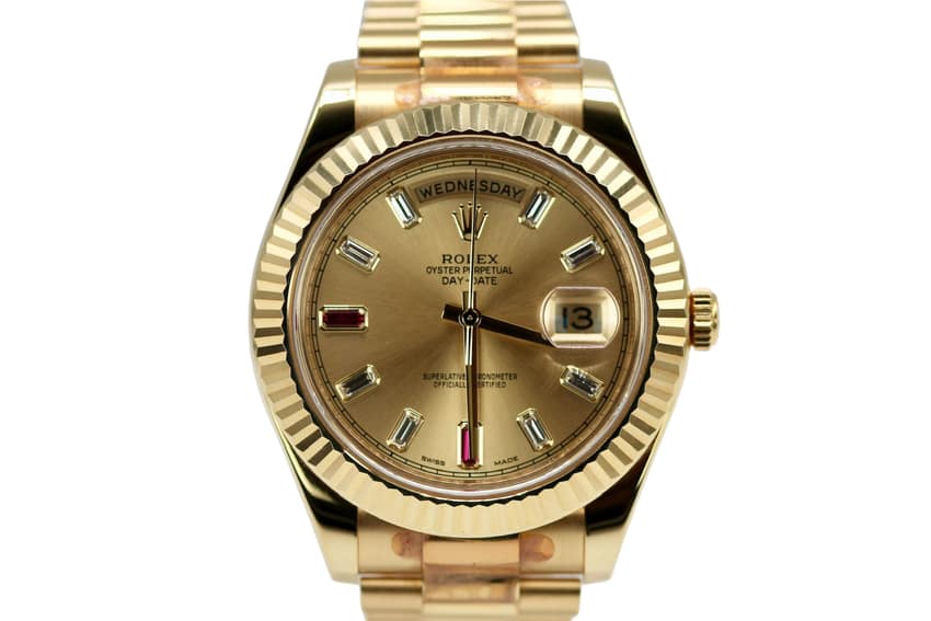 Rolex Day-Date 218238, Brown dial, 41mm Yellow Gold