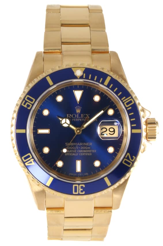 Rolex Submariner 16618, Blue dial, 40mm Yellow Gold