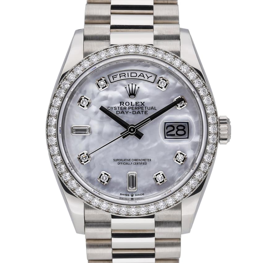 Rolex Day-Date 128349 RBR, Mother-of-Pearl dial, 36mm White Gold