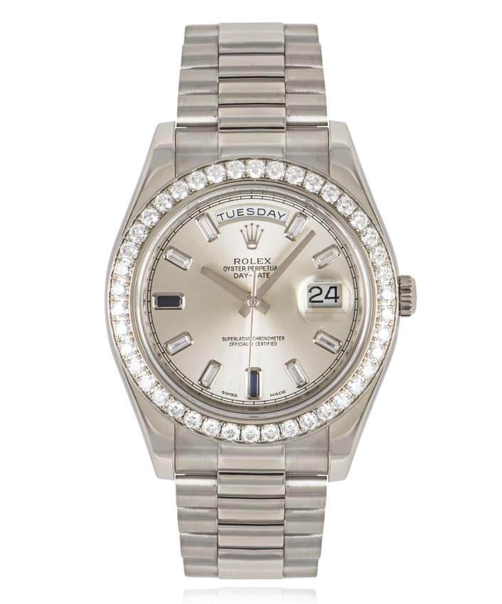 Rolex Day-Date 218349, Silver dial, 41mm White Gold