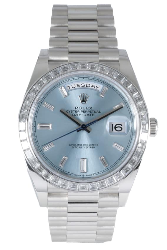 Rolex Day-Date 228396 TBR, Ice Blue dial, 40mm Platinum
