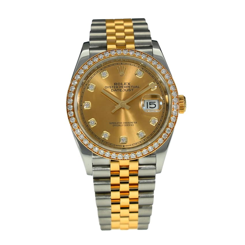 Rolex Datejust 126283 RBR, Champagne dial, 36mm Steel & Yellow Gold