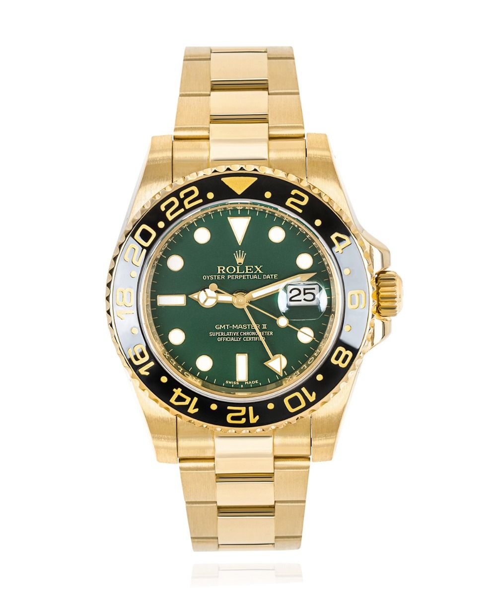 Rolex GMT-Master II 116718 LN, Green dial, 40mm Yellow Gold